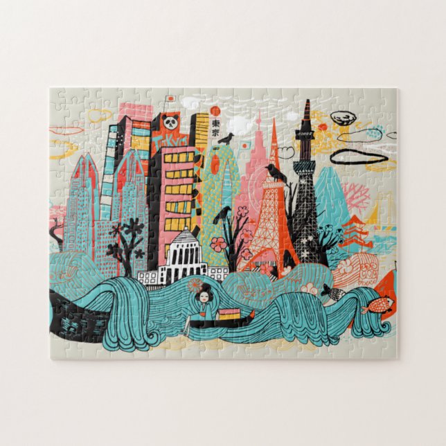Hand Drawn Tokyo Japan Jigsaw Puzzle (Horizontal)