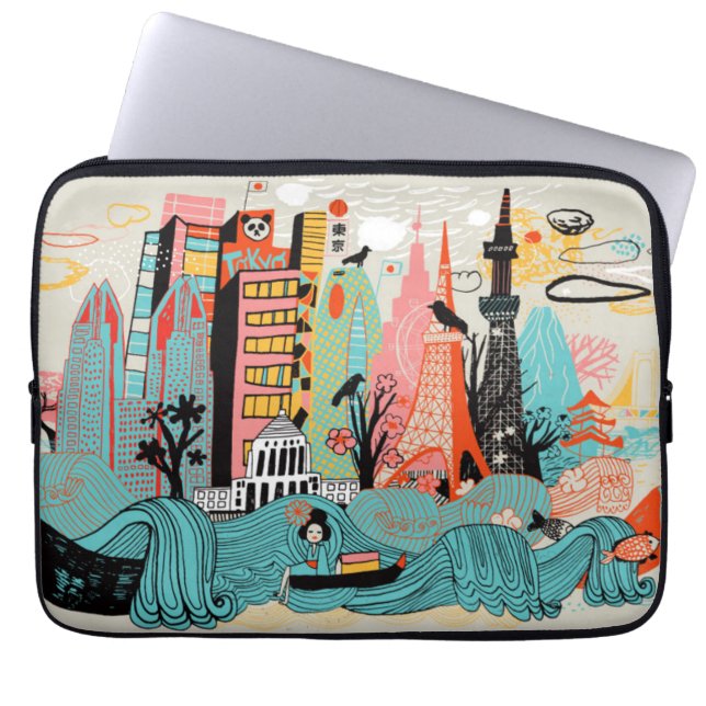 Hand Drawn Tokyo Japan Laptop Sleeve (Front)