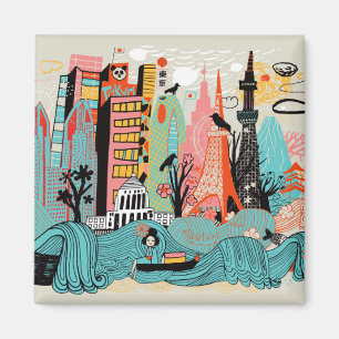 Hand Drawn Tokyo Japan Magnet