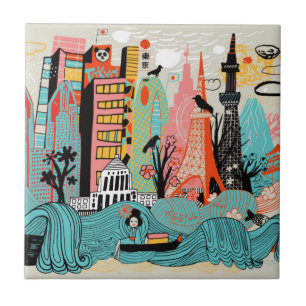 Hand Drawn Tokyo Japan Tile