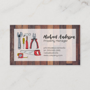 Hand Drawn Tools Wooden Boards Business Card