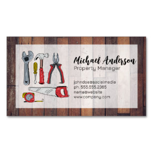 Hand Drawn Tools   Wooden Boards Magnetic Business Card