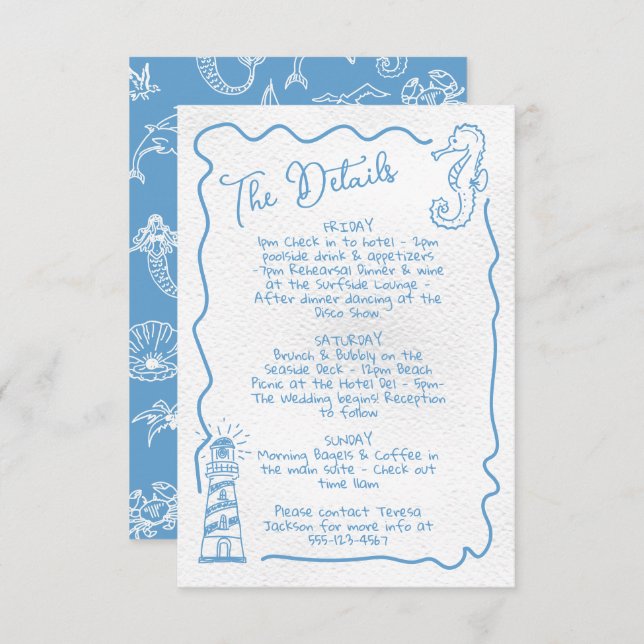 Hand drawn topical coastal Details Info card (Front/Back)