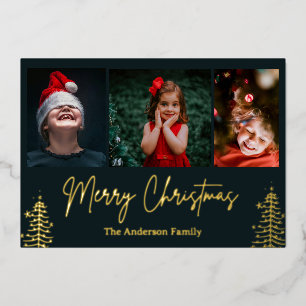 hand drawn Tree Foil Holiday Card Christmas Card