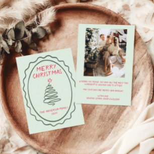 Hand Drawn Tree Merry Christmas Family Photo Holiday Card