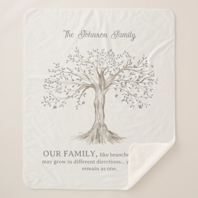 Hand Drawn Tree Personalized Name Quote Ivory Sherpa Blanket (Front)