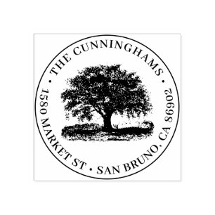 Hand Drawn Tree Round Family Name & Return Address Rubber Stamp