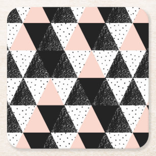 Hand Drawn Triangle Geometric Pattern Square Paper Coaster