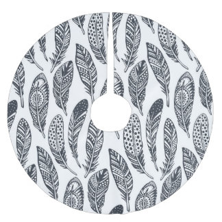Hand-drawn tribal feathers, vintage pattern. brushed polyester tree skirt