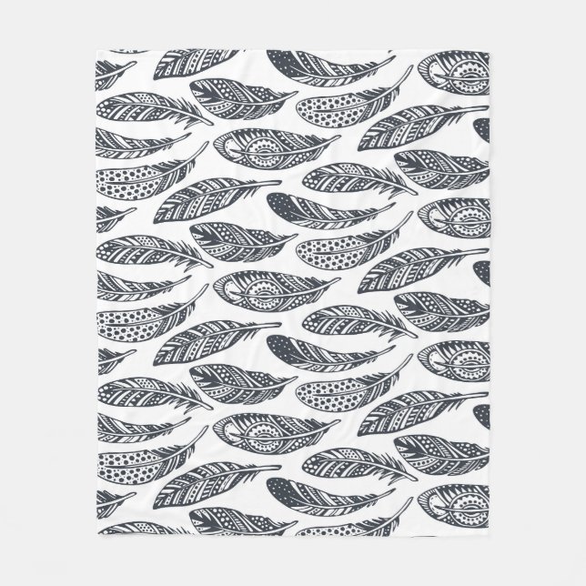 Hand-drawn tribal feathers, vintage pattern. fleece blanket (Front)