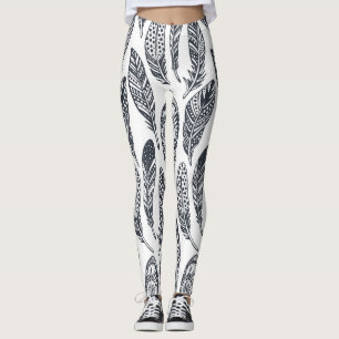 Hand-drawn tribal feathers, vintage pattern. leggings