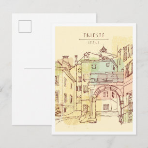 Hand drawn Trieste Italy Landmark Postcard