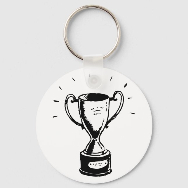 Hand Drawn Trophy Retro Black and White Award Keychain (Front)