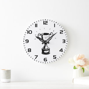 Hand Drawn Trophy Retro Black and White Award Large Clock