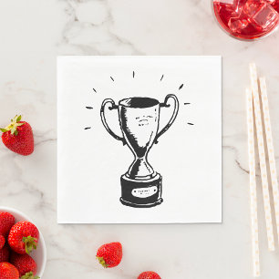 Hand Drawn Trophy Retro Black and White Award Napkin