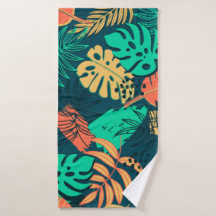 Hand drawn tropic flat pattern. Palm leaves backgr Bath Towel
