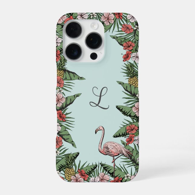 Hand-Drawn Tropical Flamingo Initial iPhone Case (Back)