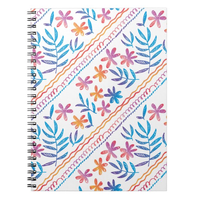 Hand drawn tropical flowers, leaves pattern. notebook (Front)