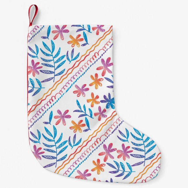 Hand drawn tropical flowers, leaves pattern. small christmas stocking (Front)