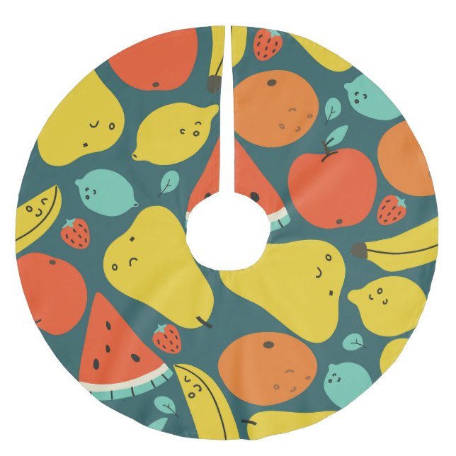 Hand Drawn Tropical Fruit Pattern Brushed Polyester Tree Skirt (Front)