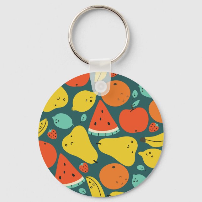 Hand Drawn Tropical Fruit Pattern Keychain (Front)