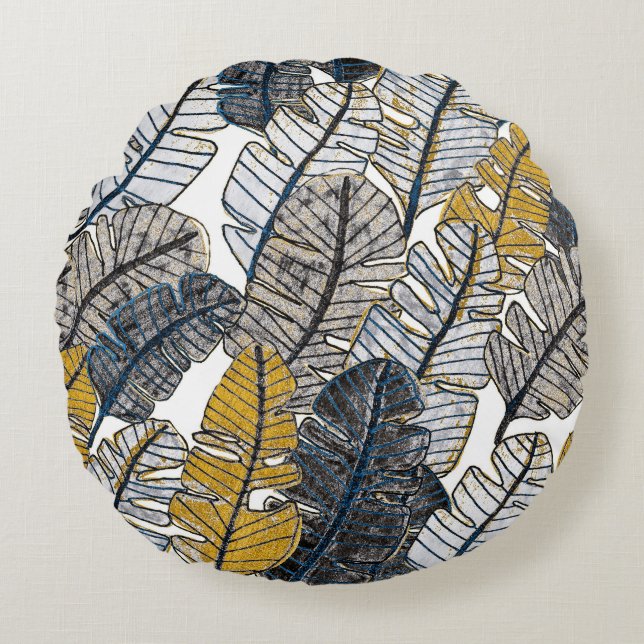 Hand Drawn: Tropical Leaves Round Pillow (Front)