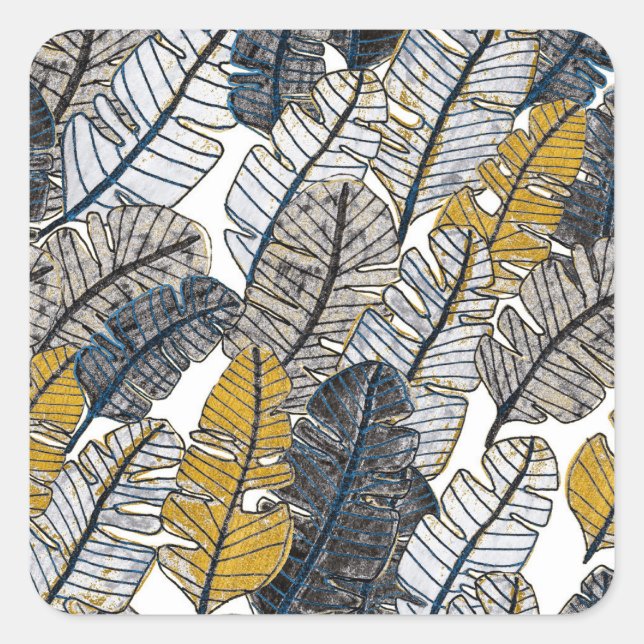 Hand Drawn: Tropical Leaves Square Sticker (Front)