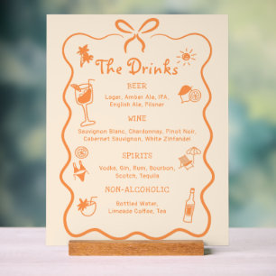 Hand Drawn Tropical Wedding Bar Drink Menu Acrylic Sign