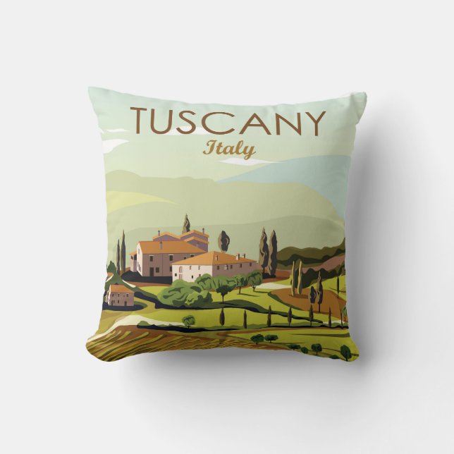 Hand Drawn Tuscany Italy Landscape Scenery Sketch Throw Pillow (Front)