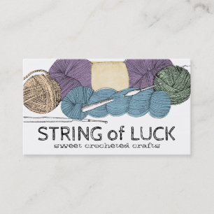 Hand drawn twisted yarn hank skein crochet hooks business card