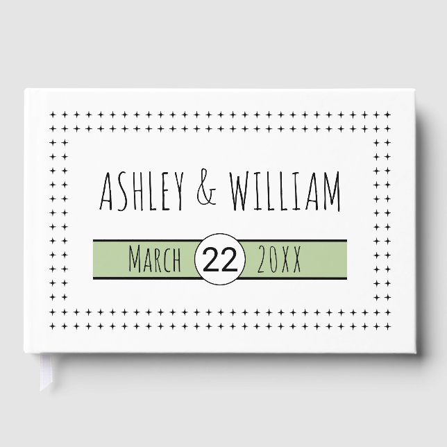 Hand drawn typography sage green geometric wedding guest book (Front)