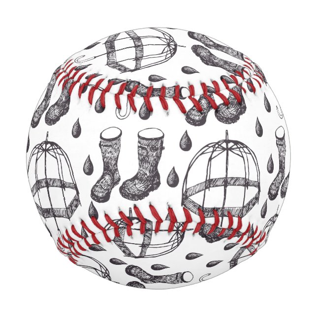 Hand Drawn Umbrella and Rain Boots Pattern Baseball (Front)