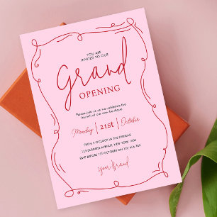 Hand Drawn Unique Pink Grand Opening Business Invitation