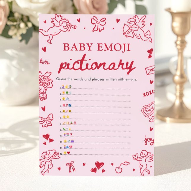 Hand Drawn Valentine Baby Emoji Pictionary Game Invitation (Hand Drawn Valentine Baby Emoji Pictionary Game)