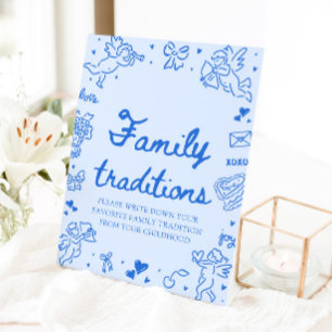 Hand Drawn Valentine Baby Shower Family Traditions Pedestal Sign