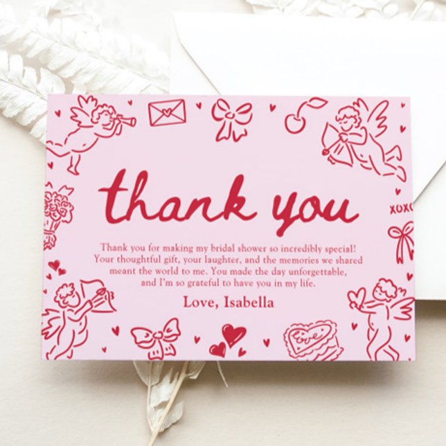 Hand Drawn Valentine Bridal Shower Thank You Card (Hand Drawn Valentine Bridal Shower Thank You Card)