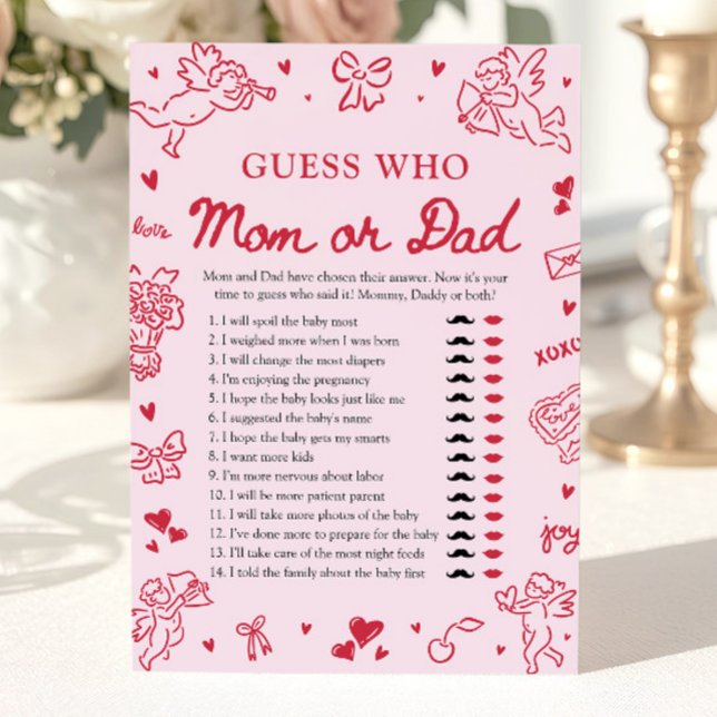 Hand Drawn Valentine Guess Who Mom or Dad Game Invitation (Hand Drawn Valentine Guess Who Mom or Dad Game)