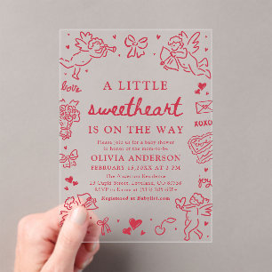 Hand Drawn Valentine Little Sweetheart Baby Shower Acrylic Invitations