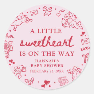Hand Drawn Valentine Little Sweetheart Baby Shower Classic Round Sticker