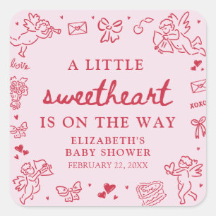 Hand Drawn Valentine Little Sweetheart Baby Shower Square Sticker