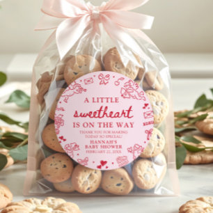 Hand Drawn Valentine Little Sweetheat Baby Shower Classic Round Sticker