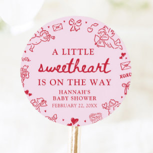 Hand Drawn Valentine Little Sweetheat Baby Shower Classic Round Sticker