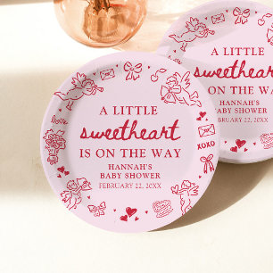Hand Drawn Valentine Little Sweetheat Baby Shower Paper Plate