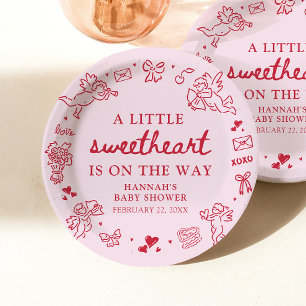 Hand Drawn Valentine Little Sweetheat Baby Shower Paper Plate
