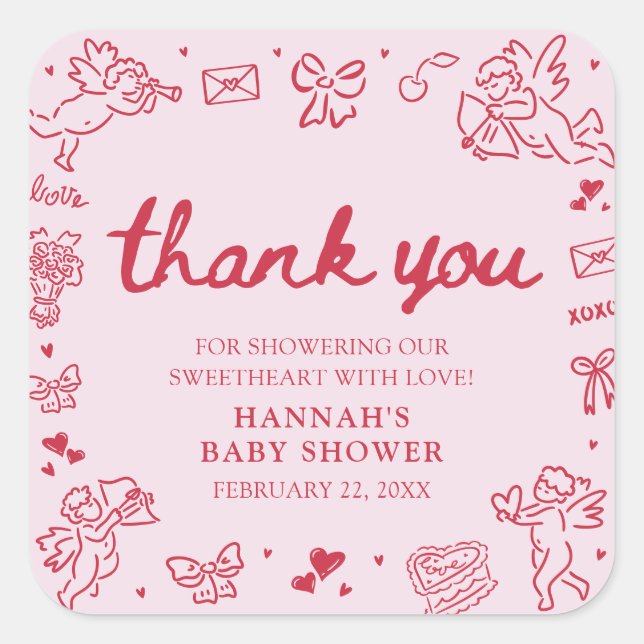 Hand Drawn Valentine Little Sweetheat Baby Shower Square Sticker (Front)
