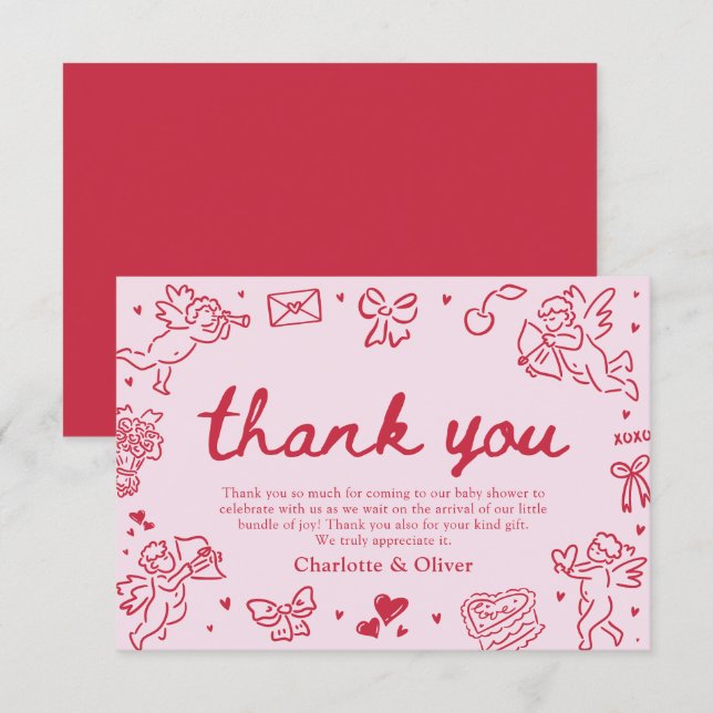 Hand Drawn Valentine Sweetheart Thank you card (Front/Back)