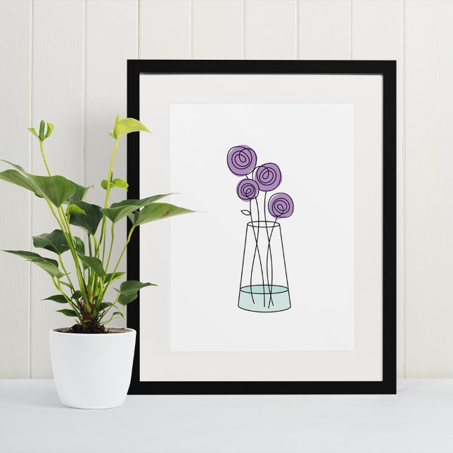 Hand Drawn Vase of Violet Roses Canvas Print (Hand Drawn Vase of Violet Roses Canvas Print)