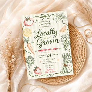 Hand-drawn vegetables fruits doodle baby shower invitation