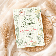 Hand-drawn vegetables fruits doodle baby shower