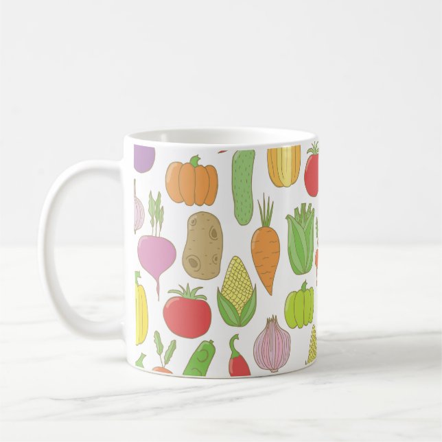 Hand-drawn vegetables, vintage doodle background. coffee mug (Left)